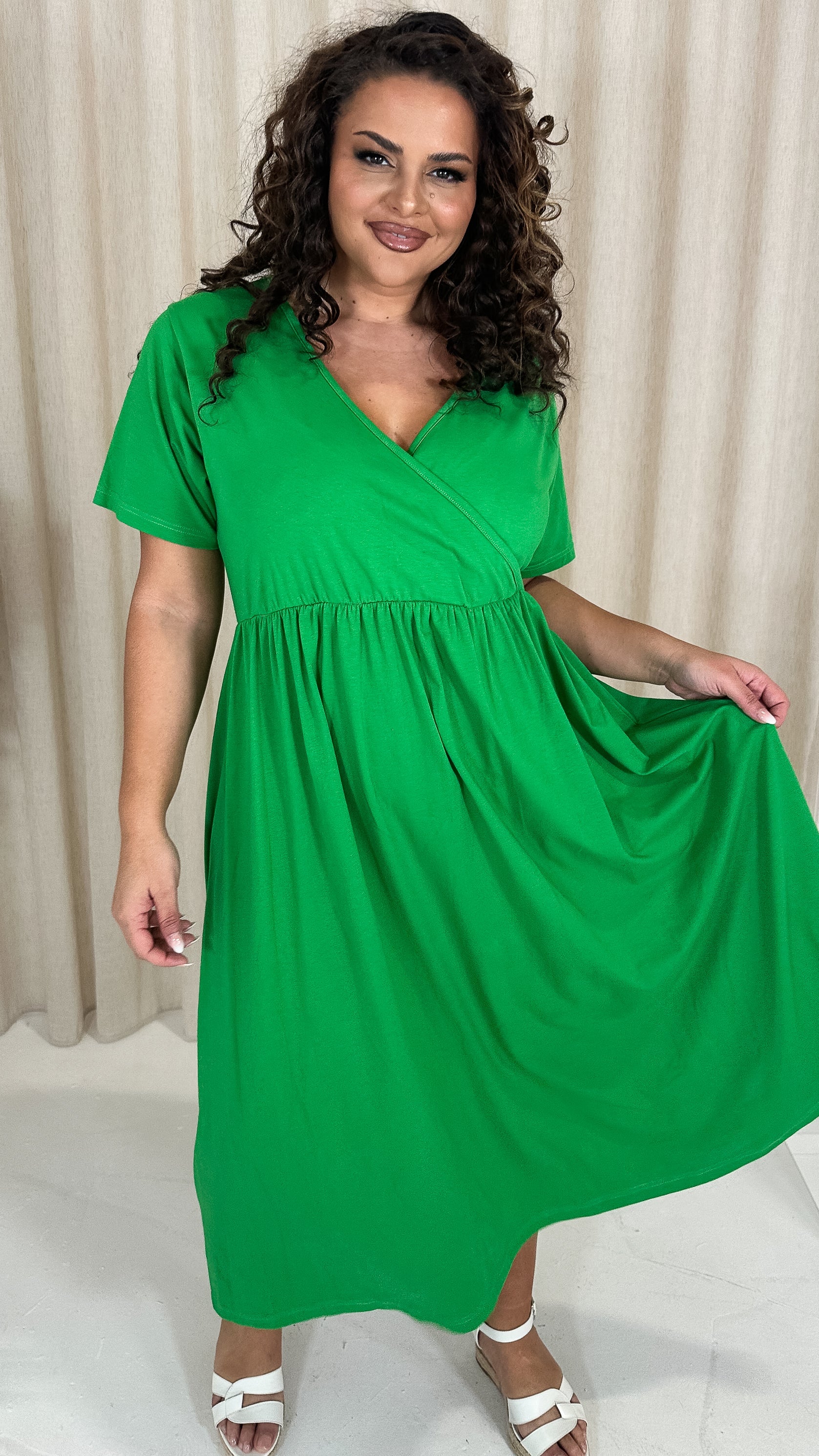 CurveWow Wrap Midi Dress Green