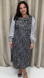 CurveWow Spliced Cowl Neck Pleated Midi Dress Mono Animal