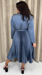 CurveWow Long Sleeve Pleated Wrap Dress Gunmetal Grey