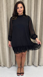 CurveWow High Neck Dobby Mesh Mini Dress Black
