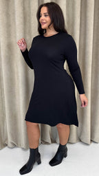 CurveWow Long Sleeve Swing Dress Black