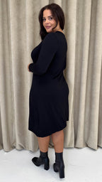 CurveWow Long Sleeve Swing Dress Black