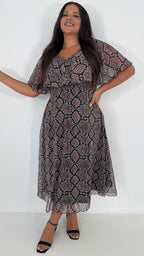 CurveWow Cape Frill Midaxi Dress Snake Print
