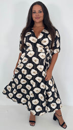 CurveWow Kimono Wrap Midaxi Dress White Poppy