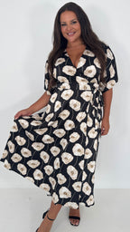 CurveWow Kimono Wrap Midaxi Dress White Poppy