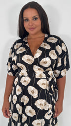 CurveWow Kimono Wrap Midaxi Dress White Poppy