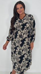 CurveWow Lace Trim Midi Dress Black Floral