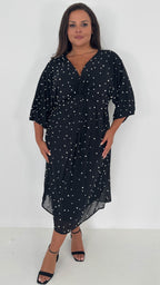 CurveWow Pearl Embellished Knot Front Dress Black