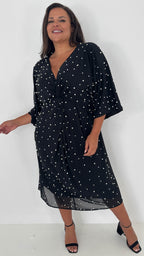 CurveWow Pearl Embellished Knot Front Dress Black