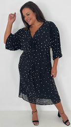 CurveWow Pearl Embellished Knot Front Dress Black