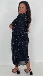 CurveWow Pearl Embellished Knot Front Dress Black