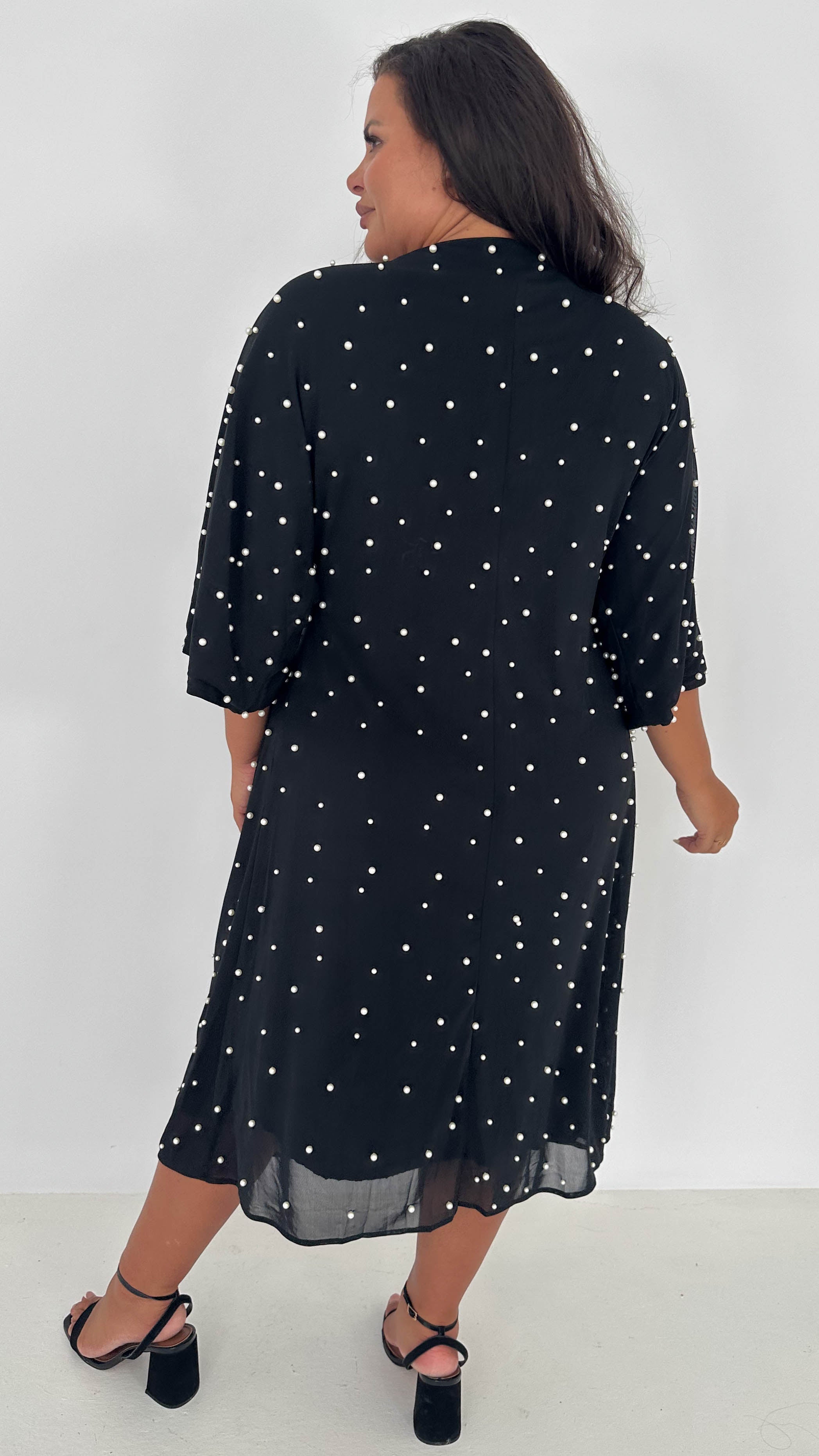 CurveWow Pearl Embellished Knot Front Dress Black