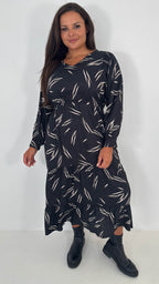 CurveWow V-Neck Midi Dress Black & Nude Print