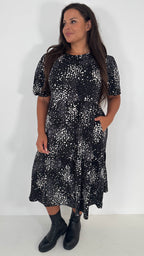 CurveWow Printed Midi Smock Dress Black Spot