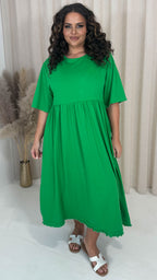 CurveWow Lettuce Hem Smock Midi Dress Green