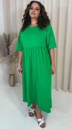 CurveWow Lettuce Hem Smock Midi Dress Green