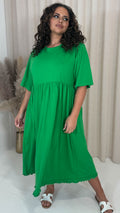 CurveWow Lettuce Hem Smock Midi Dress Green