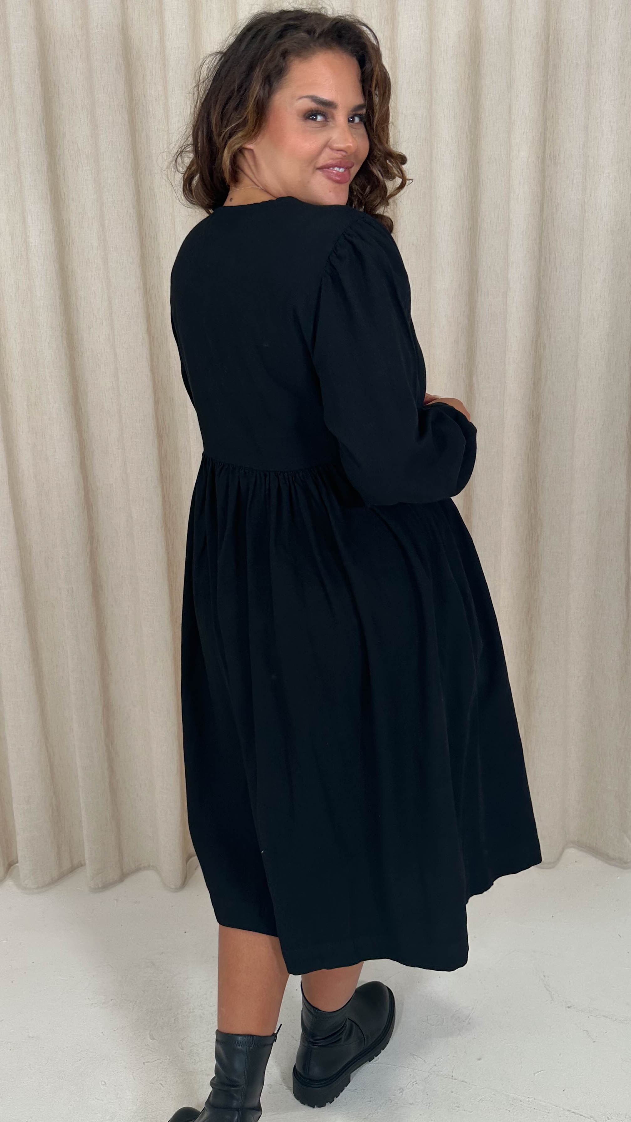 CurveWow Smock Button Front Dress Black