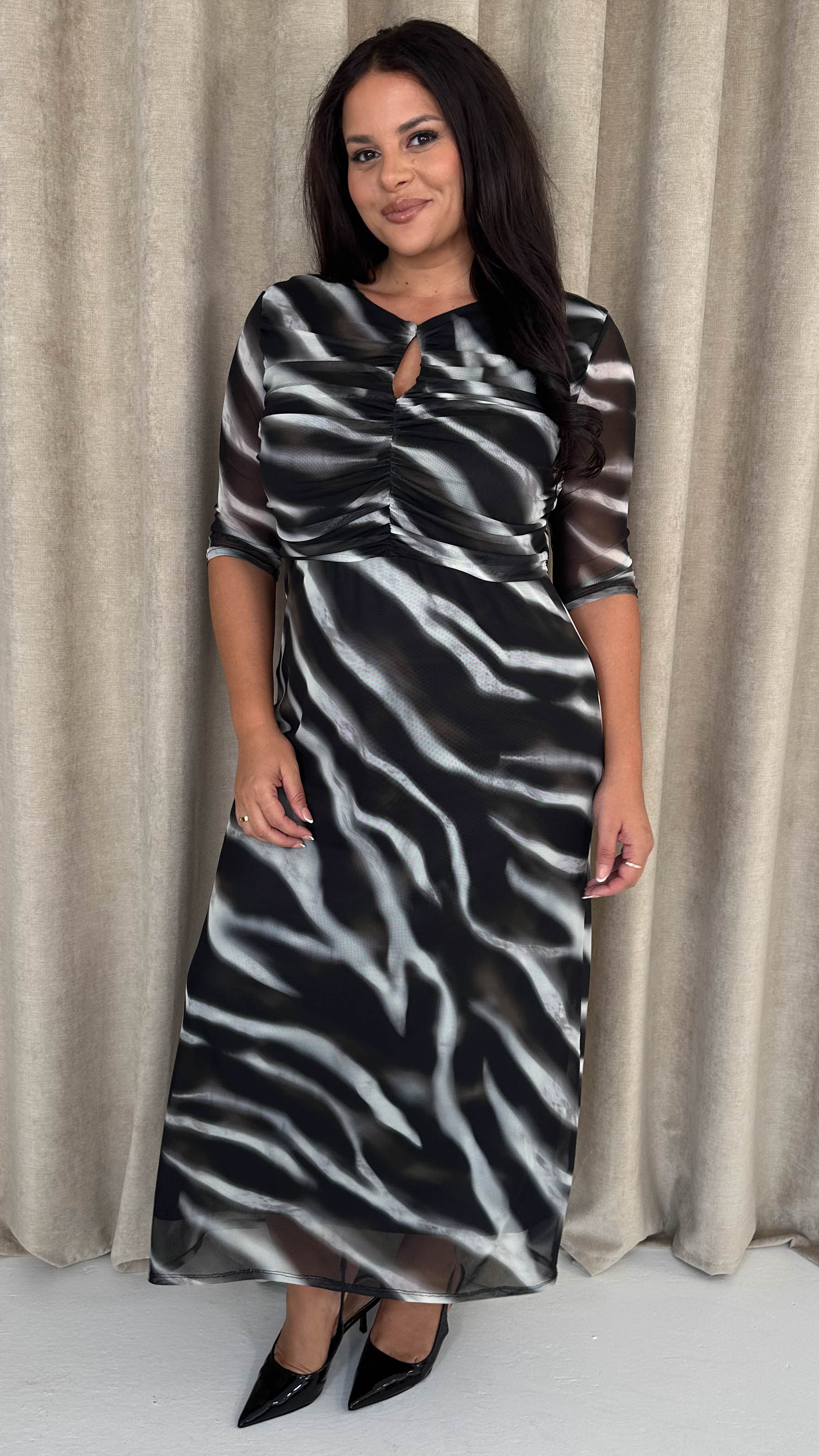 CurveWow Ruched Chest Keyhole Maxi Dress Tye Dye