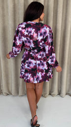 CurveWow Balloon Sleeve Wrap Mini Dress Multi Floral