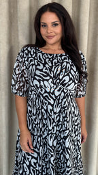 CurveWow Mesh Puff Sleeve Dress Black Leopard