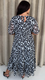 CurveWow Mesh Puff Sleeve Dress Black Leopard