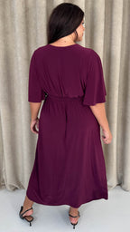 CurveWow Irregular Buckle Split Front Wrap Dress Plum