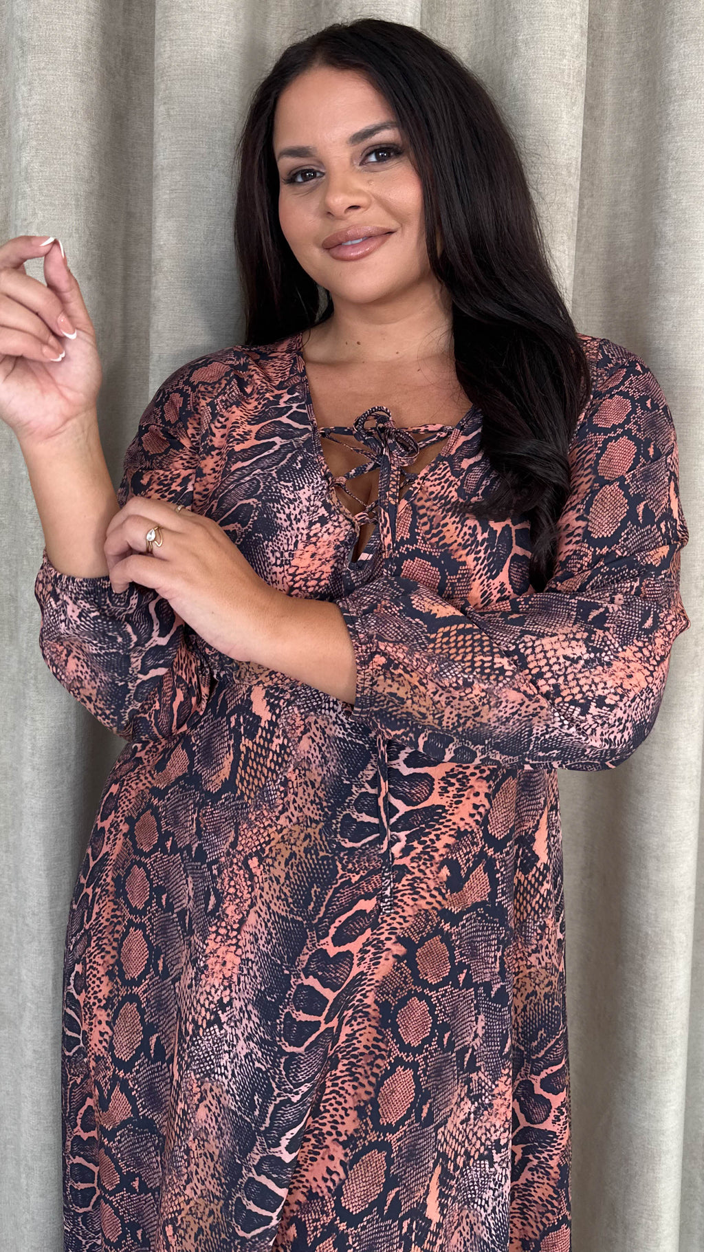 CurveWow Lace Front Frill Hem Midi Dress Snake