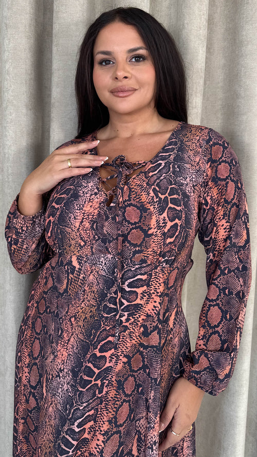 CurveWow Lace Front Frill Hem Midi Dress Snake