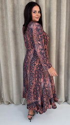 CurveWow Lace Front Frill Hem Midi Dress Snake