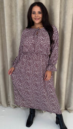 CurveWow Tie Cuff Midaxi Dress Plum Animal