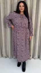 CurveWow Tie Cuff Midaxi Dress Plum Animal