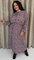 CurveWow Tie Cuff Midaxi Dress Plum Animal