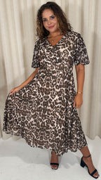 CurveWow Mesh Angel Sleeve Dress Leopard