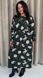 CurveWow Tie Cuff Midaxi Dress Black Floral
