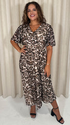 CurveWow Mesh Angel Sleeve Dress Leopard