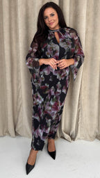 CurveWow Keyhole Mesh Dress Black Floral