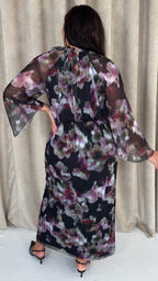 CurveWow Keyhole Mesh Dress Black Floral