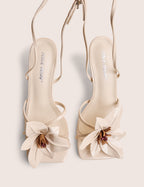 Hydrangea Stone Patent Flower Barely There Square Toe Mid Heels
