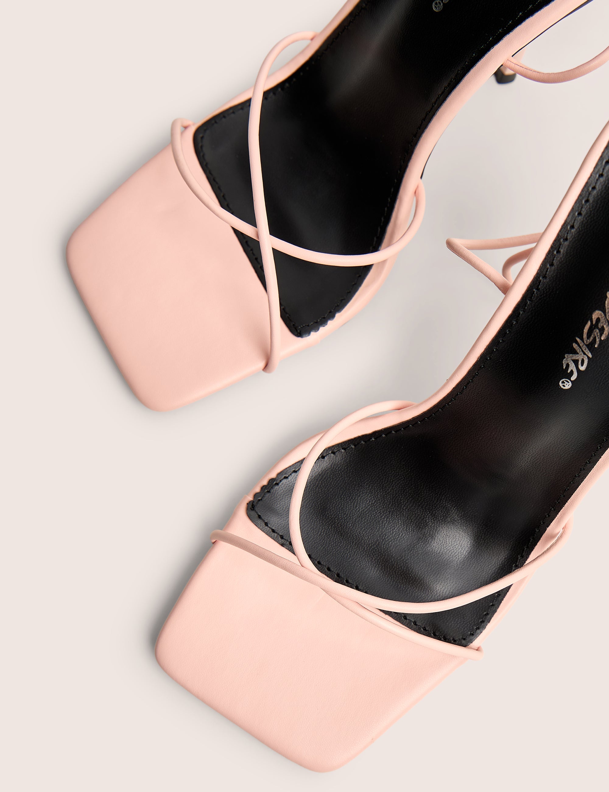 Jiggy Light Pink Pu Stiletto Square Toe Barely There Heels