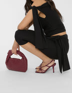 Jiniso Burgundy Knot Front Strappy Heels