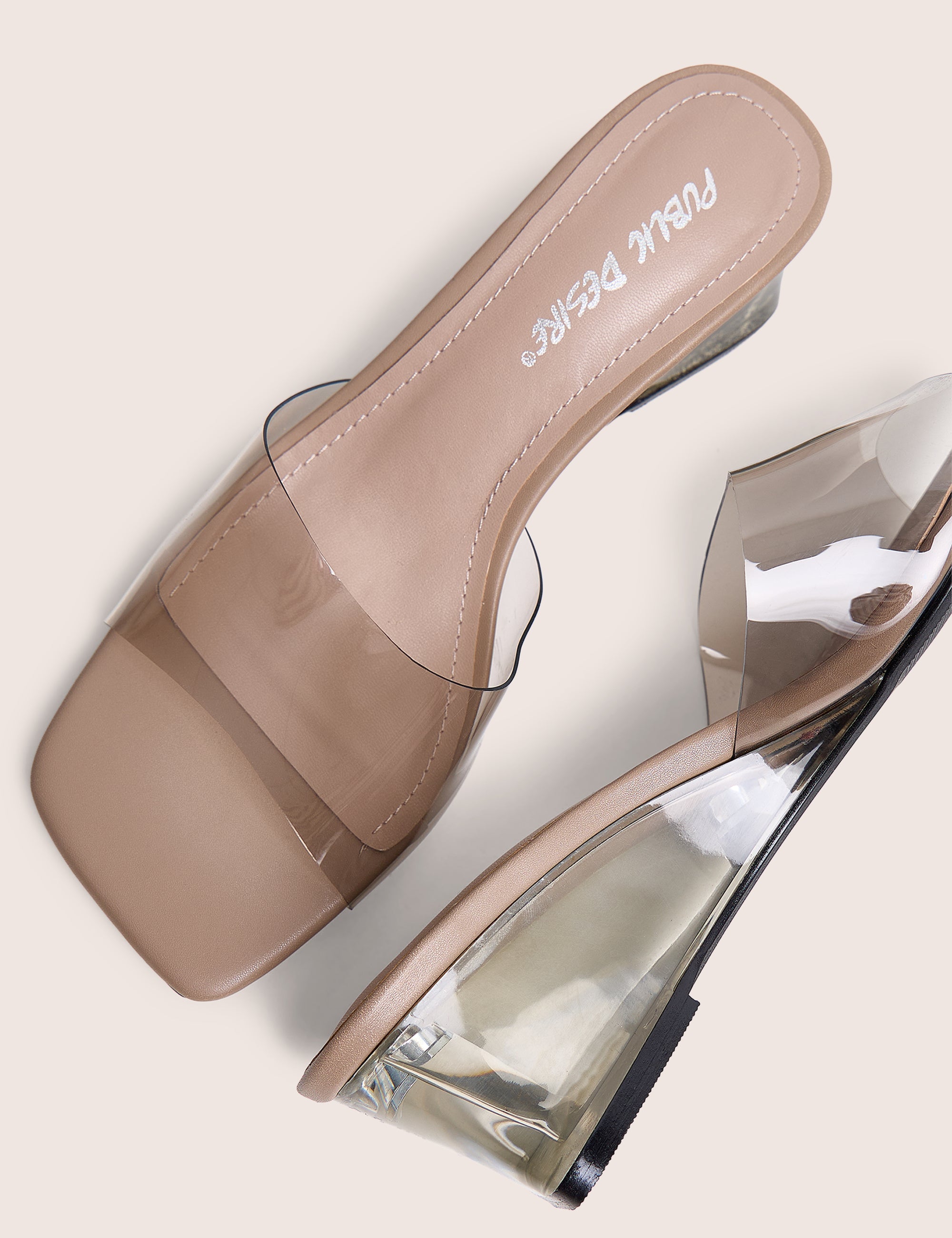 Juno Grey Perspex Slip on Mule Heels