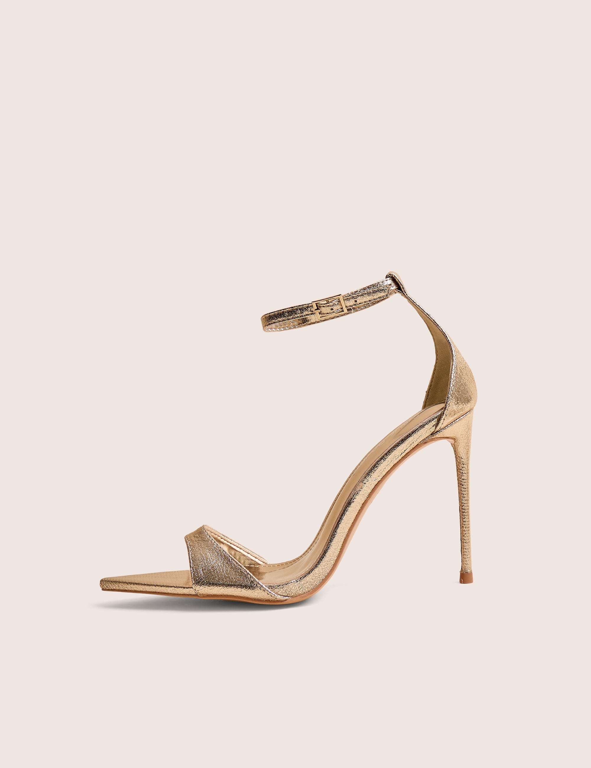 Kelisa Gold Cracked Pu Pointed Toe Barely There Stiletto High Heels