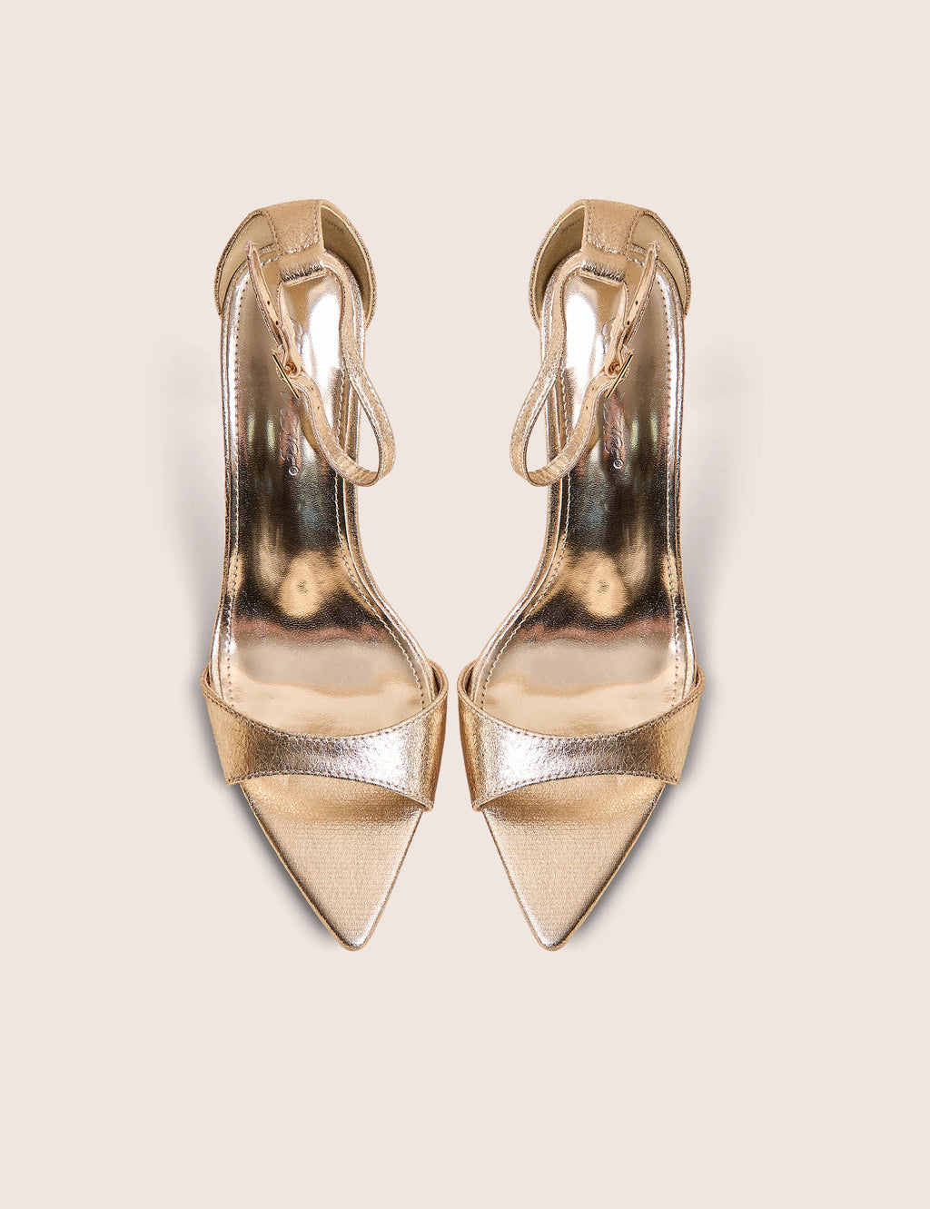 Kelisa Gold Cracked Pu Pointed Toe Barely There Stiletto High Heels