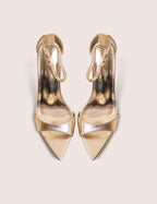 Kelisa Gold Cracked Pu Pointed Toe Barely There Stiletto High Heels
