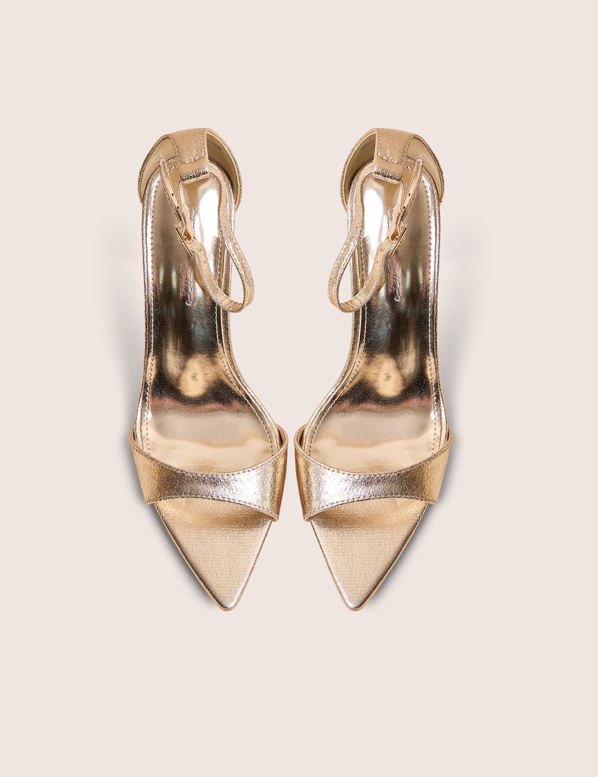 Kelisa Gold Cracked Pu Pointed Toe Barely There Stiletto High Heels