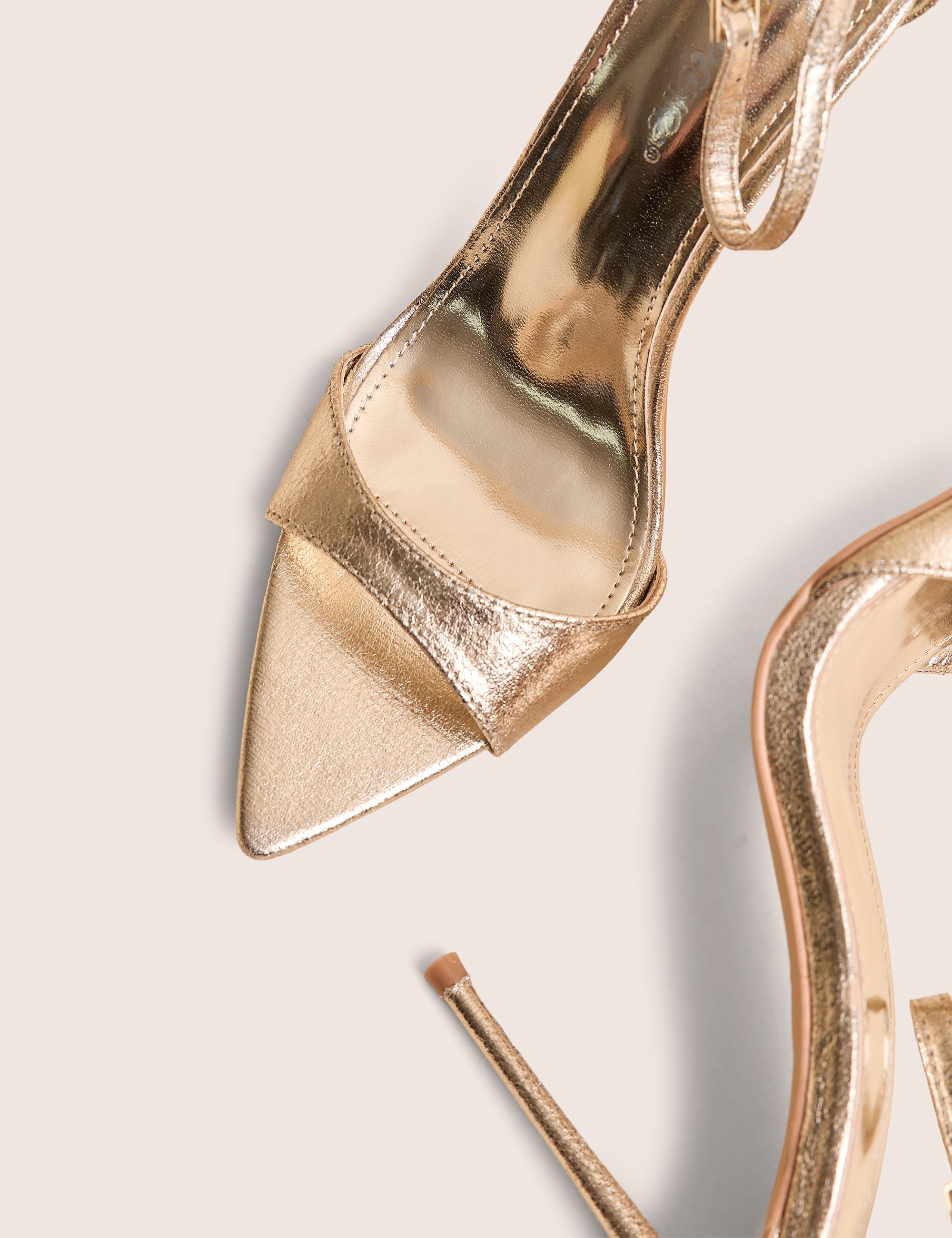 Kelisa Gold Cracked Pu Pointed Toe Barely There Stiletto High Heels