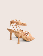 Keri Wide Fit Nude Pu Strappy Lace Up Mid Heels