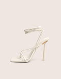 Lacey White Square Toe Strappy Lace Up Stiletto Heels