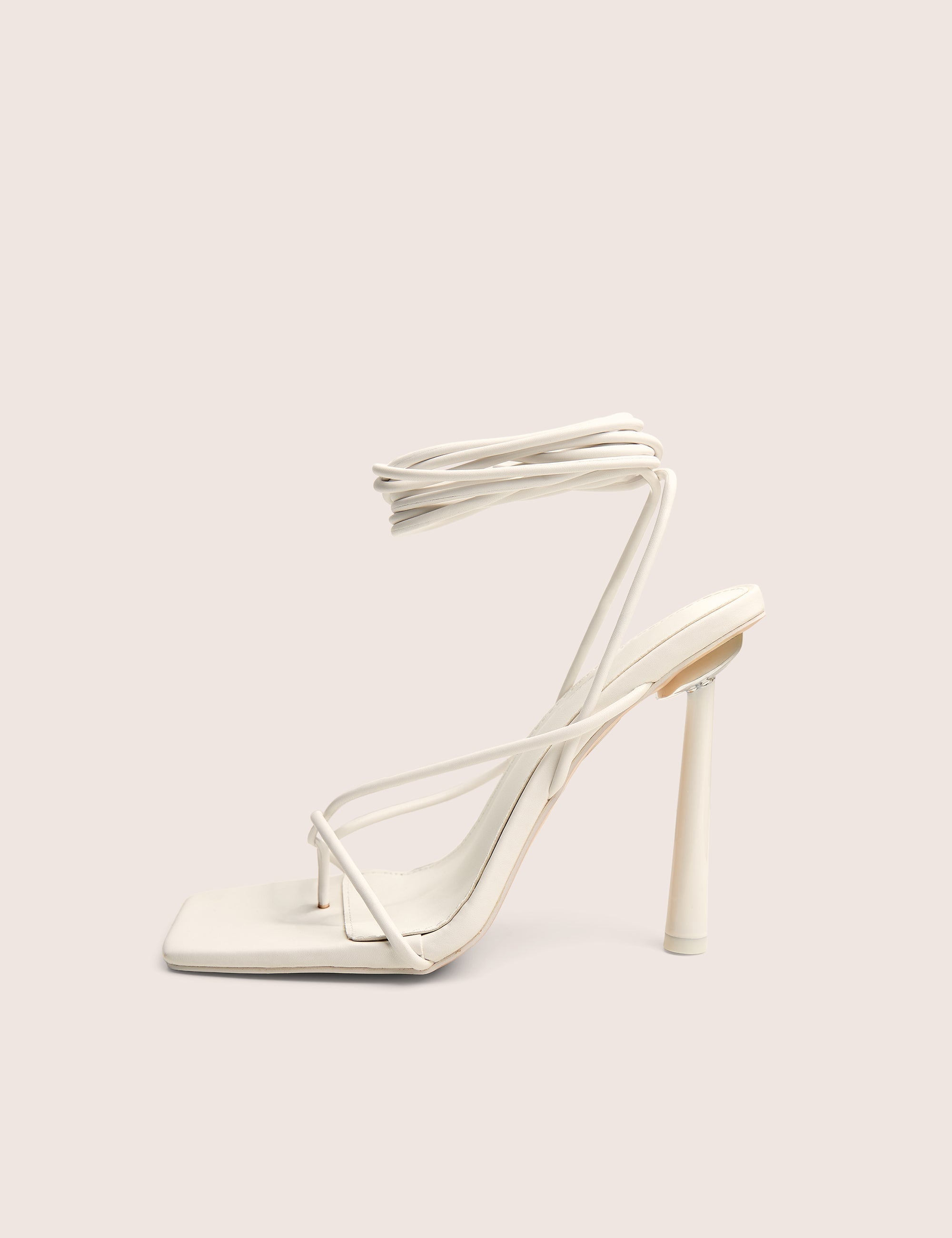 Lacey White Square Toe Strappy Lace Up Stiletto Heels